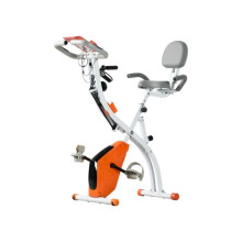 2-en-1 Vélo d'Exercice Pliable avec Résistance Magnétique à 8 Niveaux, Bande de Résistance pour les Bras, Capteur de Pouls, Orange