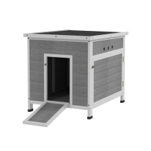 Wooden Duck House with Ramp, Double Doors, Openable Asphalt Roof, Ventilation Holes, Removable Base, Light Grey