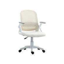 Breathable Mesh Office Chair, Ergonomic Swivel Computer Chair with Flip-up Armrests, Lumbar Back Support for Home/Office, White