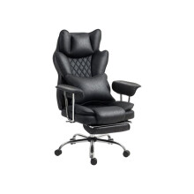 Leathaire Reclining Office Chair with Lumbar Support Pillow - Black