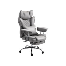 Leathaire Reclining Office Chair with Lumbar Support Pillow - Grey