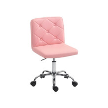 PU leather armless office chair, modern dressing table computer swivel chair, with castors and adjustable height, pink version