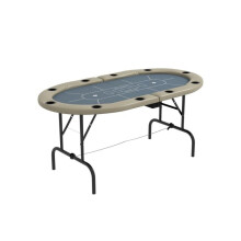 8 Player Folding Poker Table, with Cup Holders, Cushioning Edge, Brown and Blue