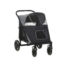 One-Click Foldable Pet Stroller, with Universal Wheels, Shock Absorber, for Medium and Large Dogs - Black