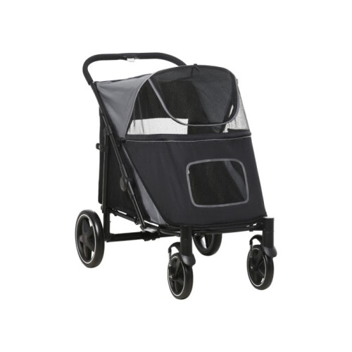 One-Click Foldable Pet Stroller, with Universal Wheels, Shock Absorber, for Medium and Large Dogs - Black