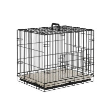 Foldable Dog Crate with Two Doors with Tray, Soft Cushion, for Extra Small Dogs, 60 x 40 x 50, Black