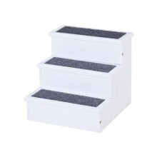 3 Step Wooden Dog Steps Pet Stairs for Dogs, Cat Ladder for Bed Couch with Storage White