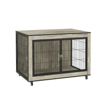 Dog Crate Furniture with Wheels, Double Doors, for Medium Dogs, Grey