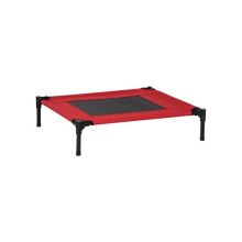 Raised Dog Bed Cat Elevated Lifted Portable Camping w/ Metal Frame Black and Red (Medium)