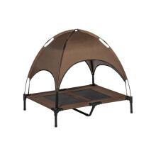 Raised Dog Bed Waterproof Elevated Pet Cot with Breathable Mesh UV Protection Canopy Brown, for Large Dogs, 92 x 76 x 90cm