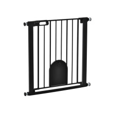 Dog Gate with Cat Flap Pet Safety Gate Barrier, Stair Pressure Fit, Auto Close, Double Locking, for Doorways, Hallways 75-82 cm Black