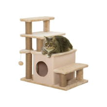 Adjustable Cat Steps, with House & Hanging Toy Ball - Beige