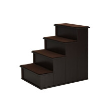 4 Step Wooden Dog Steps Pet Stairs for Dogs, Cat Ladder for Bed Couch with Non-Slip Carpet 40 x 59 x 54.2 cm, Dark brown
