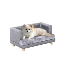 Dog Sofa Bed for Small-Sized Dogs, Elevated Pet Chair with PU Cover, Soft Cushion, Cat Couch Lounger with Anti-slip Legs - Grey