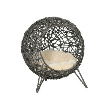 Rattan Elevated Cat Bed House Kitten Basket Ball Shaped Pet Furniture w/ Removable Cushion - Silver-Tone and Grey