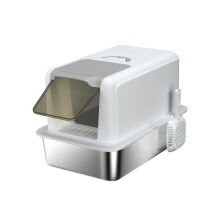 Stainless Steel Cat Litter Box with Removable Lid, Scoop, Filter Bags, for Larger Cats, White