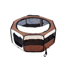 Portable Cat Dog Playpen Pet Puppy Rabbit Guinea Pig Pen Run Dia 90 x 41H cm Indoor & Outdoor Brown