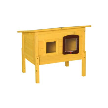 Garden Wooden Cat House Hide Cage Outdoor Pet Play Home Waterproof Roof Kitty Shelter Kennel with Door & Window