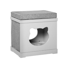 Cat House Bed Kitten Cave Cube Indoor for Small Pet with Removable Sisal Scratching Pads Soft Cushions, 41x30x36 cm, Grey