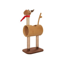 98cm Arbre à chat conçu en forme de cerf avec poteaux à gratter, balle jouet, tunnel, marron