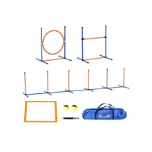 Dog Agility Training Equipment with Weave Poles, Jump Ring, Pause Box, Adjustable Hurdle, Carry Bag, Orange