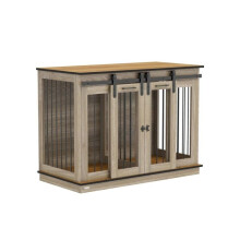Dog Crate Furniture for Large Dogs, Double Dog Cage for Small Dogs, with Sliding Doors - Oak Tone
