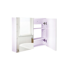 Double-door wall-mounted glass mirror cabinet with waterproof wooden frame, 80 cm wide x 15 cm deep x 60 cm high.