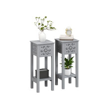 Set de deux tables d'appoint élégantes en métal découpé floral - Gris