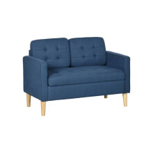 Modern Loveseat Sofa, Compact 2 Seater Sofa with Hidden Storage, 117cm Tufted Cotton Couch with Wood Legs, Blue