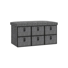 Six-Drawer Shoe Storage Bench, with Padded Top Seat - Dark Grey