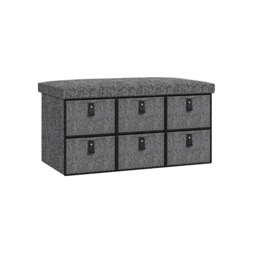 Six-Drawer Shoe Storage Bench, with Padded Top Seat - Dark Grey