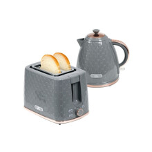 1.7L 3000W Fast Boil Kettle & 2 Slice Toaster Set, Kettle and Toaster Set with Auto Shut Off, Browning Controls, Grey