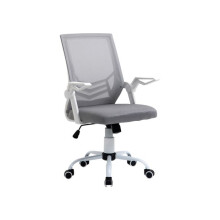Mesh office chair with flip-up armrests, swivel computer chair with lumbar support, height-adjustable, reclining, grey