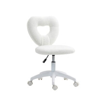 Heart-shaped computer office chair without armrests, teddy bear-print swivel office chair, white