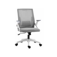 Mesh Office Chair, Desk Chair with Lumbar Support, Flip-up Armrest, Swivel Wheels, Adjustable Height, Grey