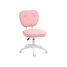 Vanity Office Chair, PU Leather Computer Chair for Home, with Adjustable Height, Armless, Swivel Wheels, Pink