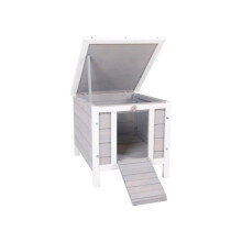 Wooden Rabbit Hutch Outdoor, Guinea Pig Hutch, Rabbit Hideaway, Cat House, Bunny Cage Small Animal House 51 x 42 x 43 cm, Grey