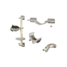 Four-Piece Cat Wall Furniture, with Hammock, Ladder, Platforms, Steps, for Indoor Use - Grey