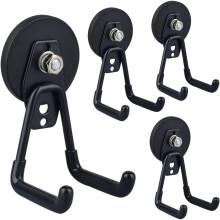 4 Pack Heavy Duty Magnetic Garage Hooks, Strong Magnet Storage Hooks for Power Drill Garden Tools Workshop Indoor Outdoor (Black)