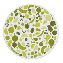 Microfiber Round Beach Towel with Fruit Print and Tassels