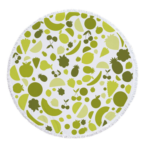 Microfiber Round Beach Towel with Fruit Print and Tassels