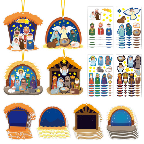 Cartoon Nativity Scene Stickers Christmas Tree Decor Set 2