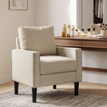HOMCOM Removable Pillow Linen Accent Chair, Cream