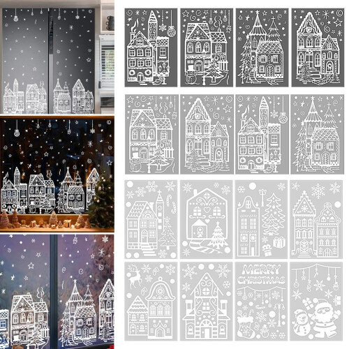 White Christmas Window Clings Winter Glass Decals 8 Sheets 1