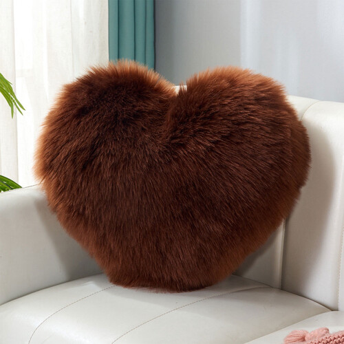 Faux Fur Heart Throw Pillow with Insert Brown