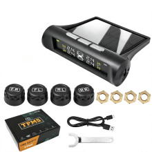 Solar Tire Pressure Monitoring System Wireless Car TPMS LCD+ 4 External Sensors