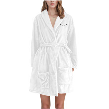 Women's Heart Chest Print Velvet Hooded Bathrobe White XL