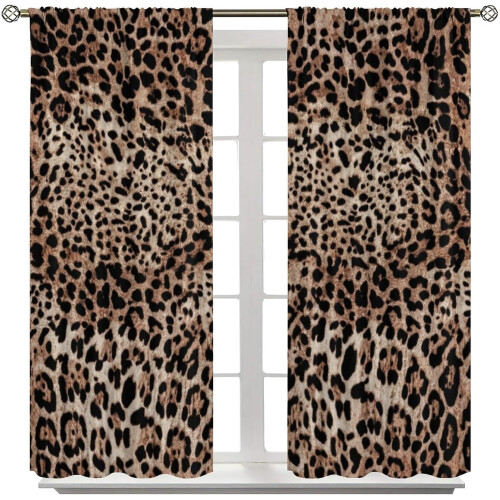 Leopard Print Curtains Brown Animal Texture 42x54 Inch 2 1
