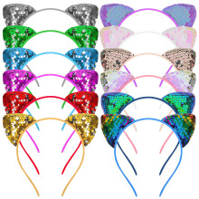 Sequin Cat Ears Headbands Shiny Hair Hoops 12 pcs