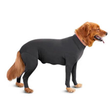 (Black, M 60cm) Hunde-OP-Genesungs-Einteiler, Anti-Haarausfall-Schlafanzug mit langen Ärmeln und Beinen
